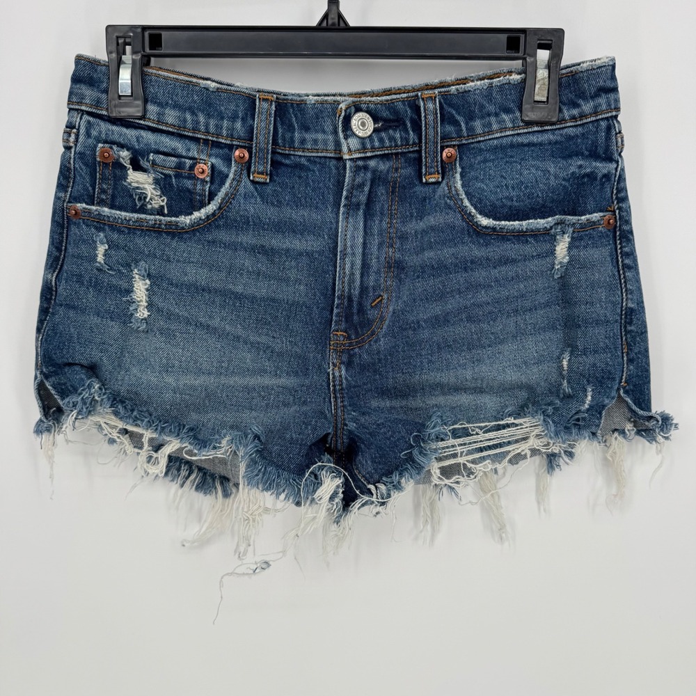 Abercrombie & Fitch‎ The Mom Short Mid Rise Distressed Denim Blue Jean Shorts